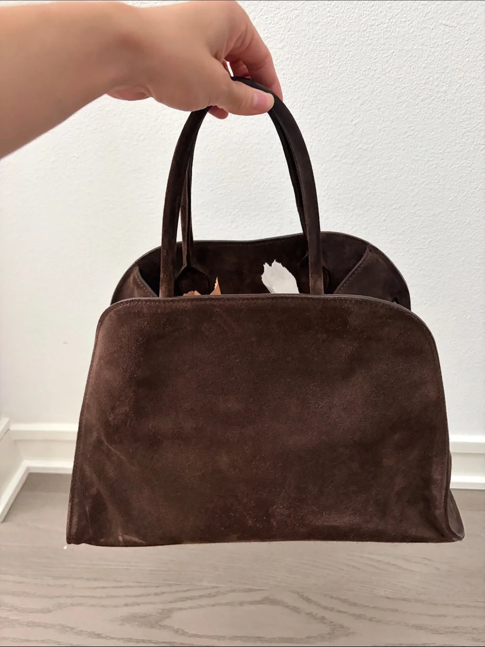 Elborn Structured Suede Satchel in Dark Brown with Gold-Tone Turn Lock